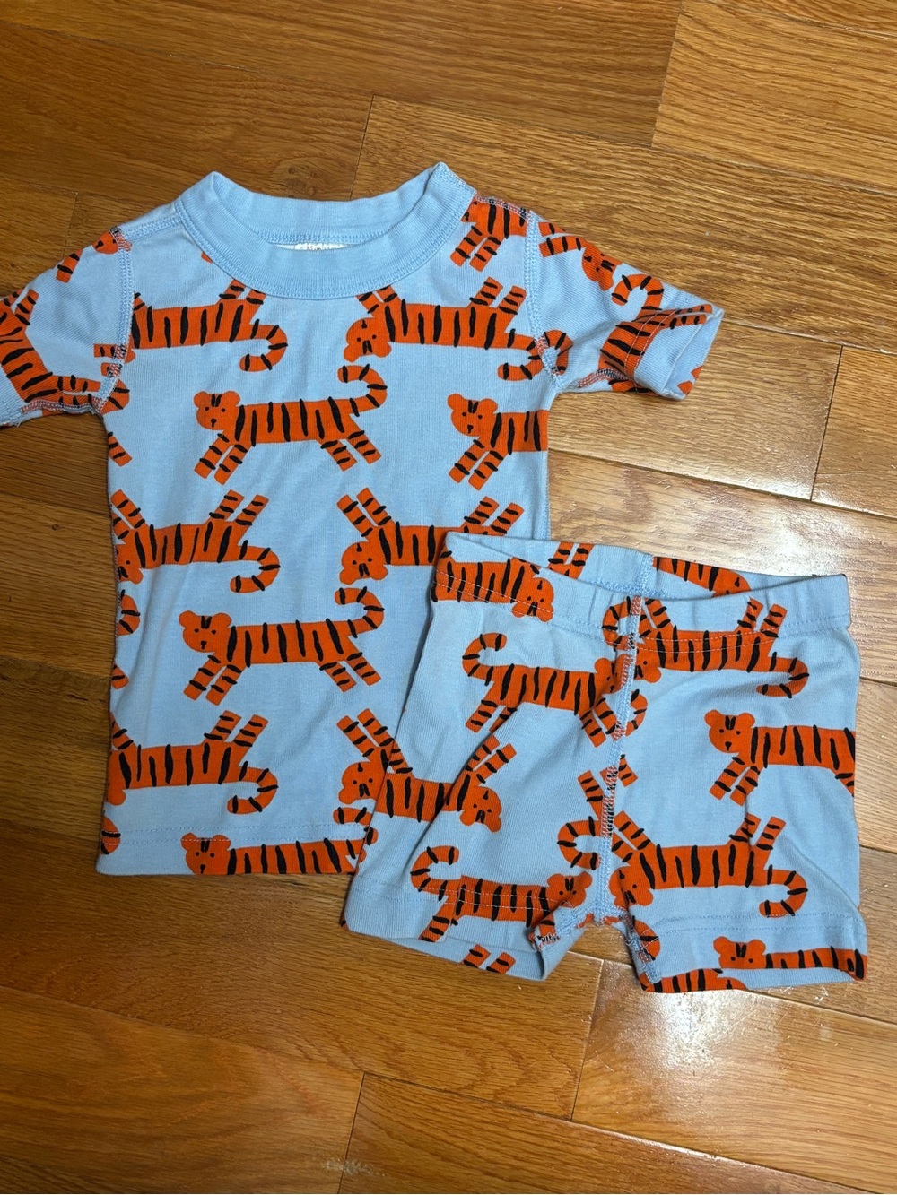 Hanna Andersson Light Blue Pajama Set with Orange Tiger Print - Size 2T